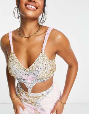 Lace & Beads exclusive star crop top in sequin (part of a set)