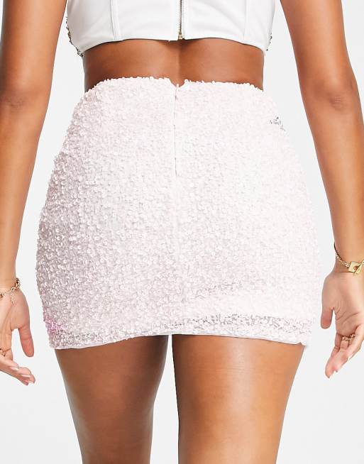 Mesh Sequins Lace up Tube Top & Mini Skirt Coord Set