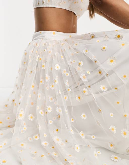 Lace Beads exclusive tulle maxi skirt co ord in white daisy ASOS