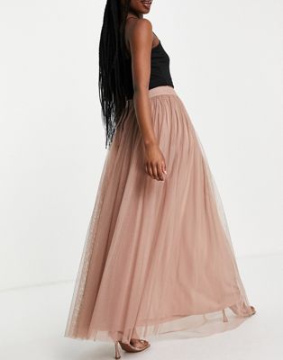 Lace & Beads exclusive tulle maxi skirt in mink