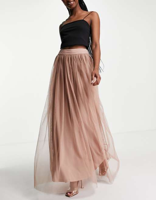 Lace & Beads exclusive tulle maxi skirt in mink