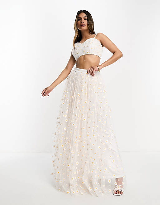 Lace & Beads Exclusive Tulle Maxi Skirt in White Daisy - Part of A Set