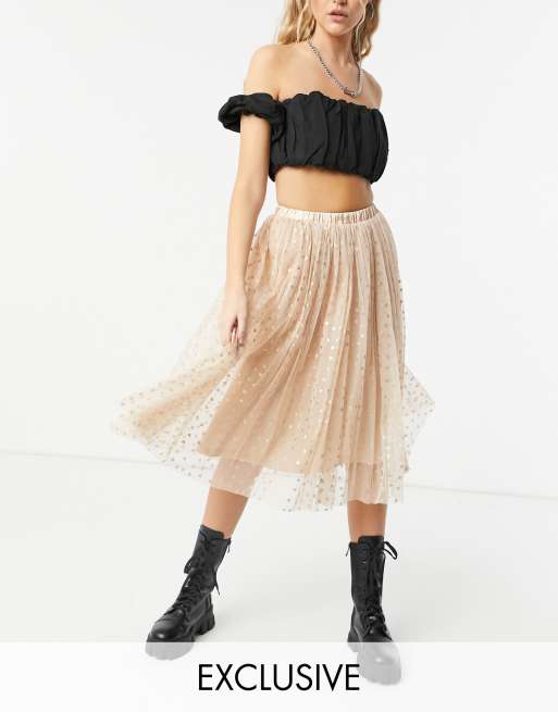 Rose tulle midi clearance skirt