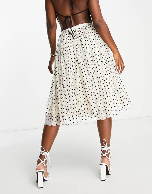 Lace & beads tulle midi skirt in clearance white