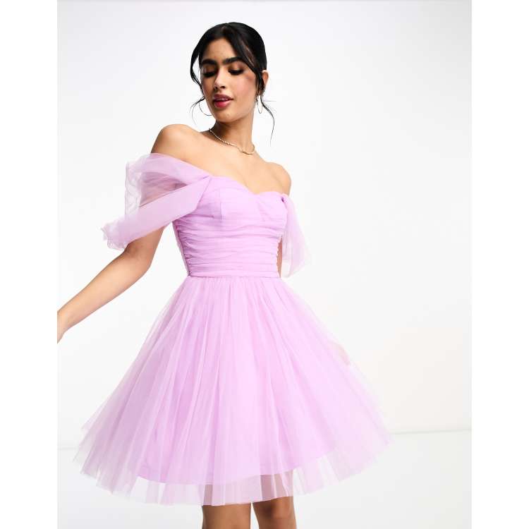 Embroidered-Lace Glitter Tulle Short Homecoming Dress Lilac / 6