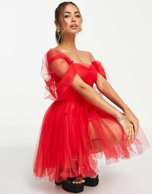 Final hun er Begrænsning Lace & Beads exclusive wrapped tulle mini dress in pillarbox red | ASOS