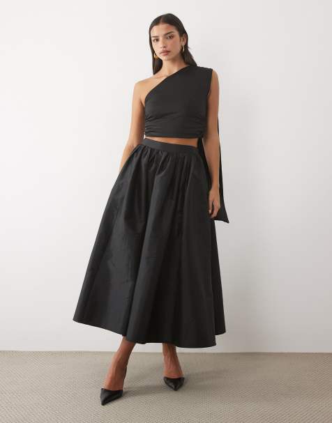 Lace & Beads falda maxi amplia de satén de cintura alta en negro - view 1