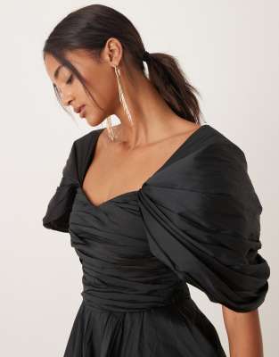 Lace & Beads Fallen Shoulder Taffeta Gown