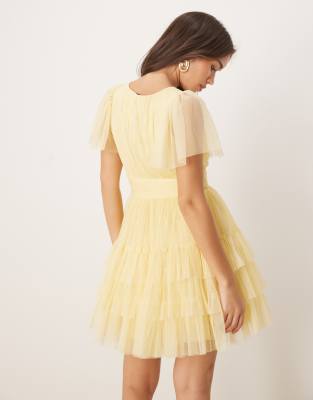 Lace & Beads Flutter Sleeve Mini Dress