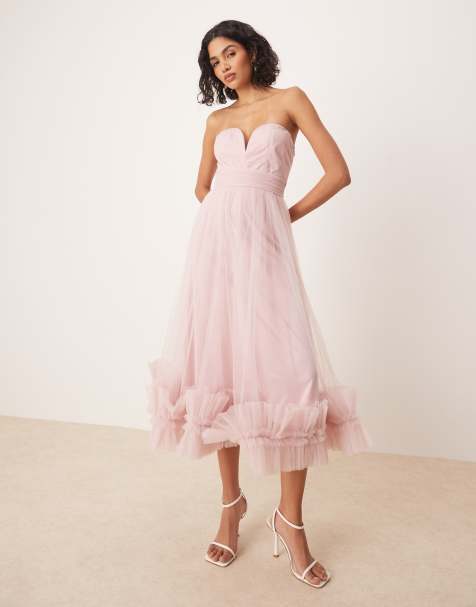 Lace & Beads - Halflange jurk met korset en rok van tule met ruche aan de zoom in lichtroze - view 1