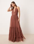 [Lace & Beads] Lace & Beads halterneck tiered maxi dress in rose brown 6 Rose brown