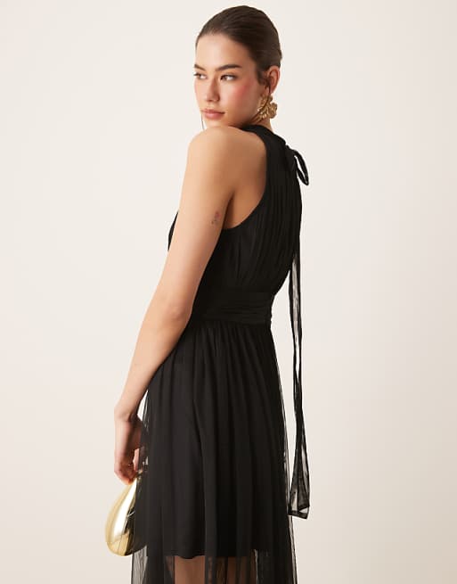 Lace & Beads halterneck tulle sheer skirt maxi dress in Lace & Beads halterneck tulle sheer skirt maxi dress in