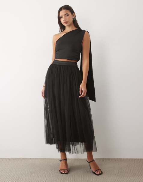 Lace & Beads højtaljet fyldig maxinederdel i sort tyl - view 1