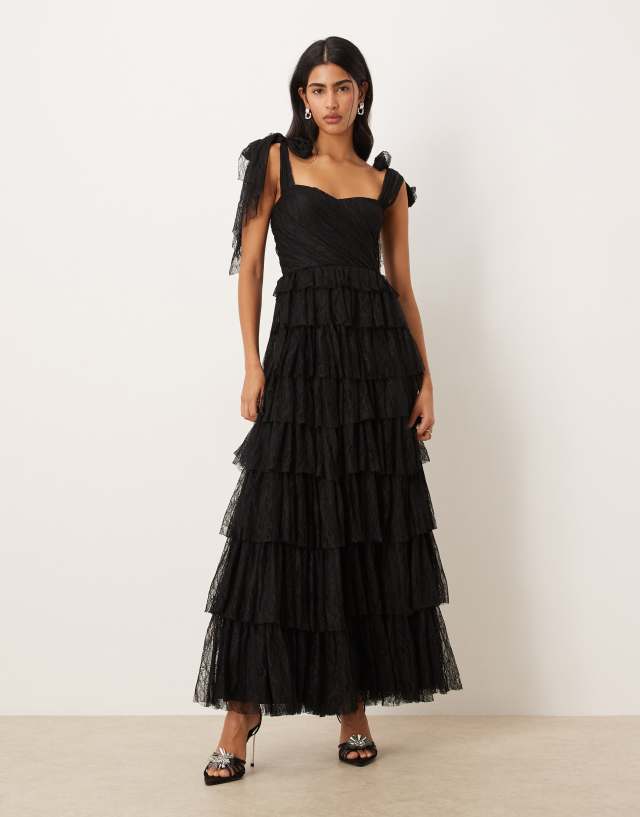 black maxi dress with bow Lace & Beads - - Women - Polyester - 4 US this maxi arrives in