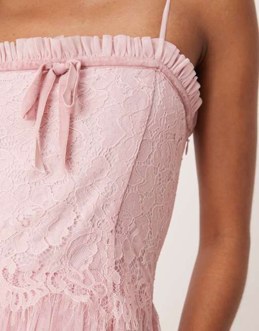 asos lace and beads corset tulle dress Lace & Beads corset tulle ruffle hem midaxi dress in black