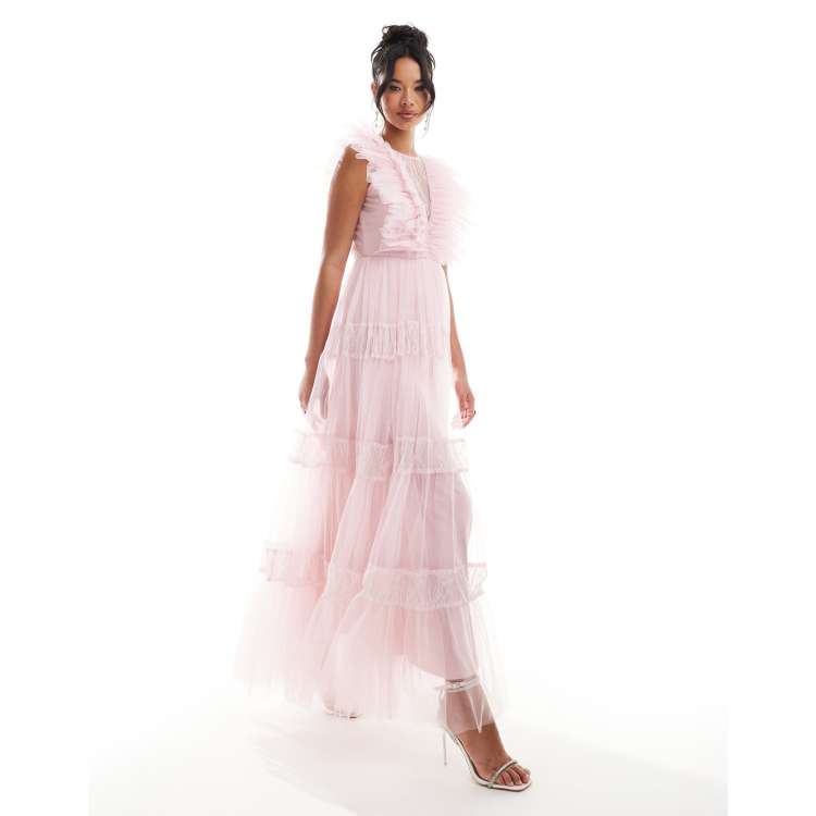 トップス Docking Lace Tulle Frill Maxidresses SALE】Docking Lace Tulle Frill Maxidresses