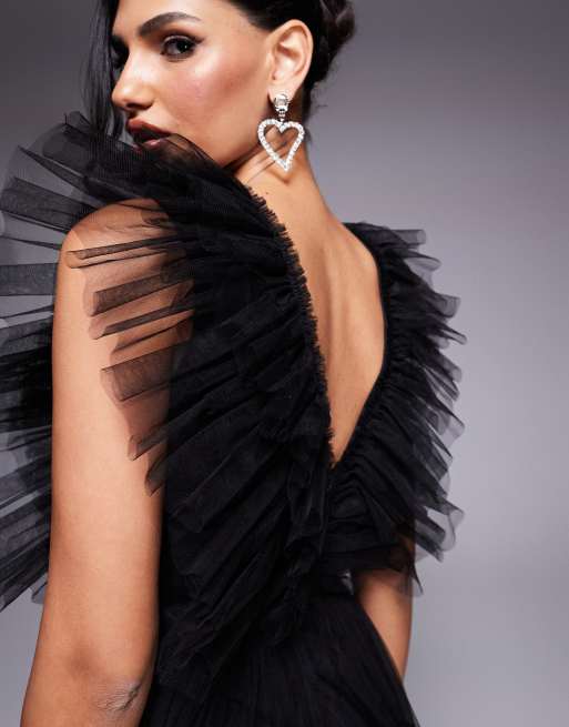 Lace & Beads lace insert tulle maxi dress in black | ASOS