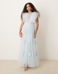 [Lace & Beads] Lace & Beads lace insert tulle maxi dress in light blue 6 Light Blue