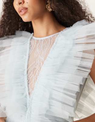 Lace & Beads Lace Insert Tulle Maxi Dress