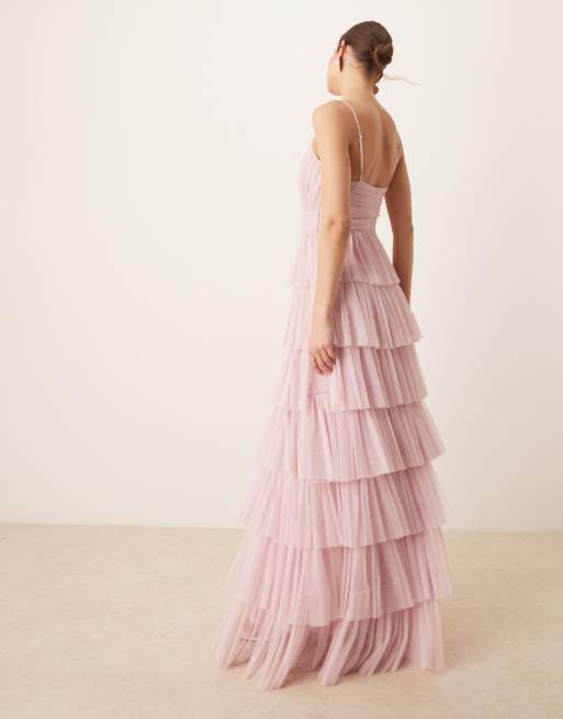 light pink strapless maxi dress Light Rose Woven Crinkle Flounce Strapless Maternity Maxi Dress