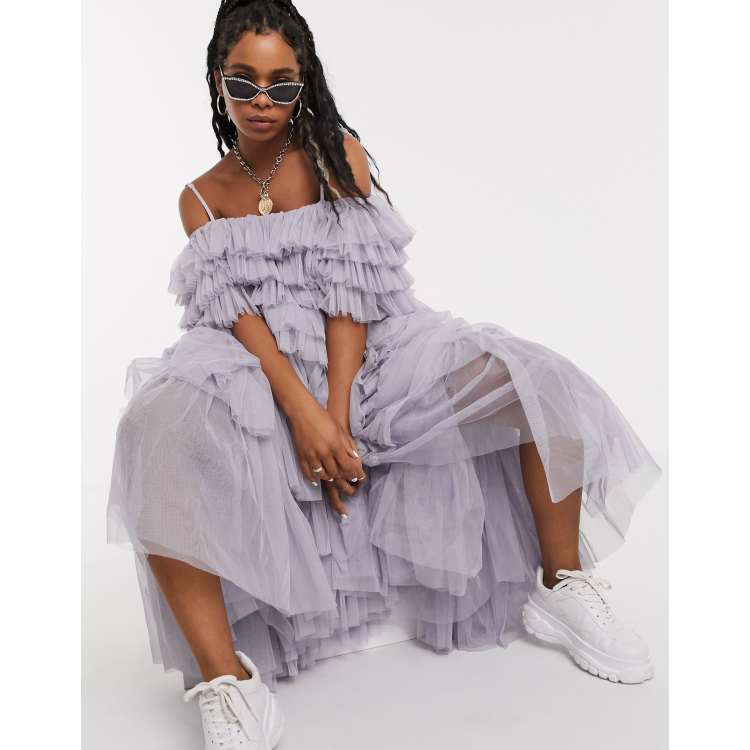 Lace & Beads Tulle Two-Tone Maxi Dress in Purple - ASOS Outlet