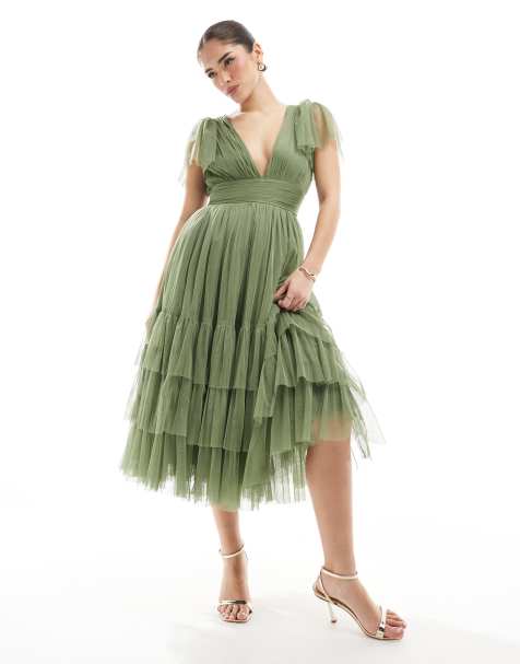 Lace & Beads - L'invitée - Madison - Robe mi-longue - Olive doux - view 1