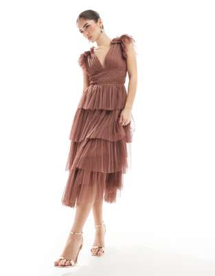 Lace & Beads - L'invitée - Naomi - Robe mi-longue - Marron chaud