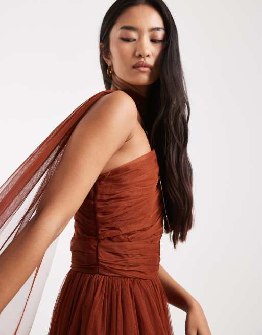 Lace & Beads - L'invitée - Robe longue asymétrique avec foulard à l'encolure - Rouille, 2 de 4