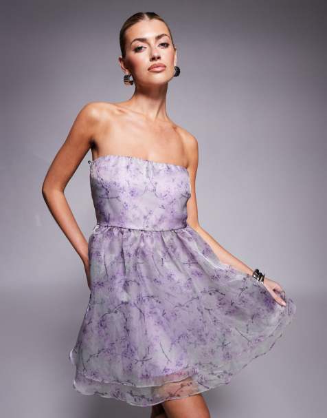 Lace & Beads – Ljuslila, kort miniklänning i organza med babydoll-design - view 1