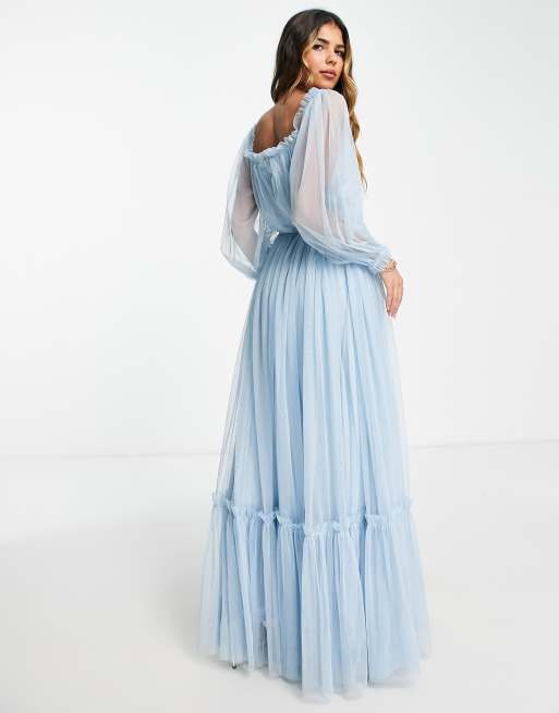 Long blue maxi hot sale dress with sleeves