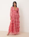 [Lace & Beads] Lace & Beads long sleeve maxi dress in red and pink floral 6 Red Floral