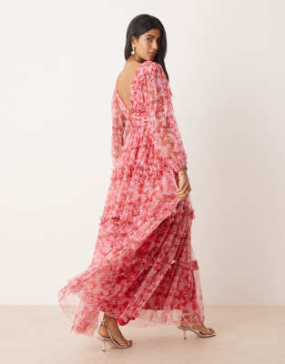 knee length dresses for ladies Lula Pink Floral Midi Dress main image 1
