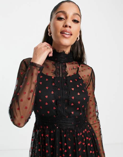 Lace and beads store polka dot dress