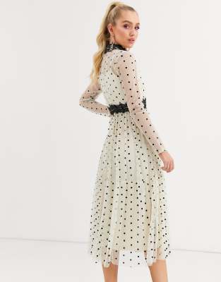 polka dot midi dress with sleeves