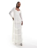 [Lace & Beads] Lace & Beads long sleeve ruffle maxi dress in ivory-White 6 Ivory