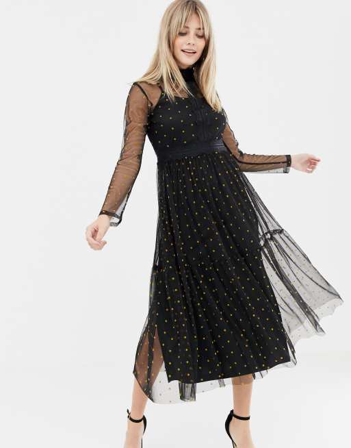 Tulle midi dress outlet with long sleeves