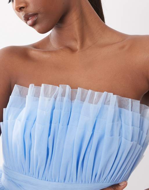 Lace & Beads - Lyseblå lagdelt bandeau-maxikjole i tyl, 3 af 4
