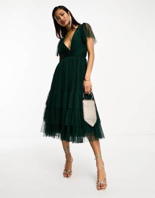 Madison midi dress in emerald-Green