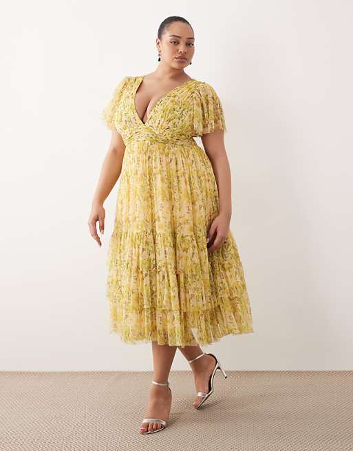 yellow plus size dresses Final Sale Sleeveless 1 Tiered Maxi Dress in a flattering fitted bodice Plus Size Dahlia Drawstring Detail