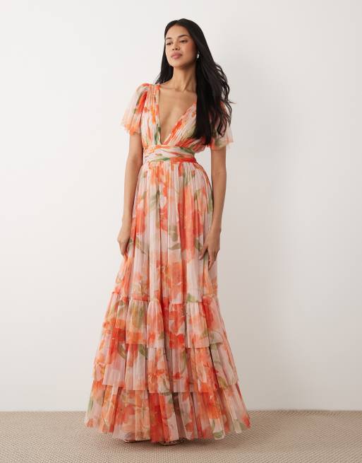 Lace & Beads - Madison - Robe longue en tulle à imprimé fleurs