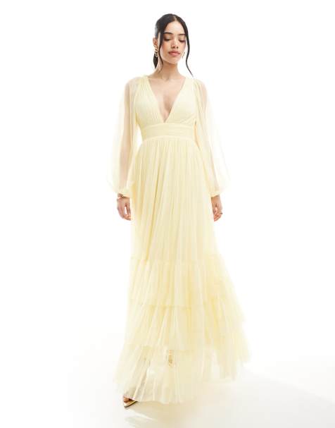 Lace & Beads - Madison - Vestito lungo a maniche lunghe da damigella color giallo latticello - view 1