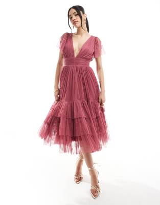 Lace & Beads - Madison - Vestito midi da damigella color orchidea