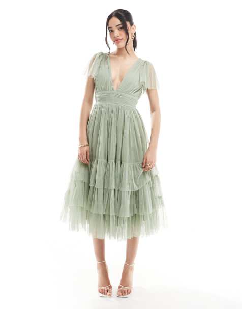 Lace & Beads - Madison - Vestito midi da damigella color salvia polvere - view 1