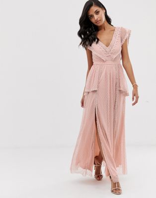 Lace \u0026 Beads maxi dress in taupe | ASOS