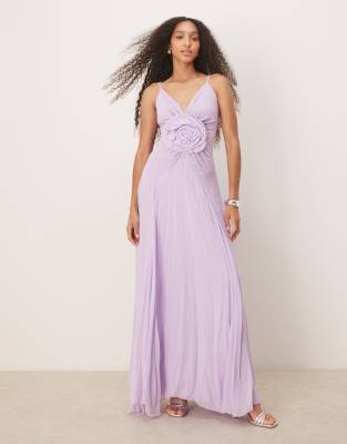 Lace & Beads Maxi Dress With Rose Detail