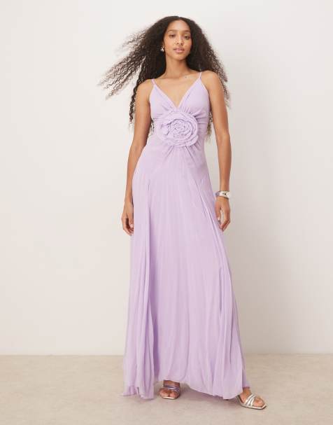 Lace & Beads maxi dress with rose detail in Lilac - view 1