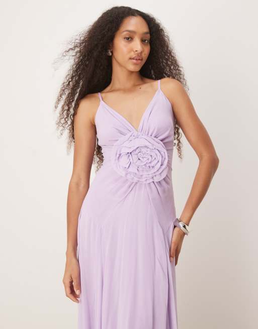 Lace & Beads maxi dress with rose detail in Lilac, 4 of 4