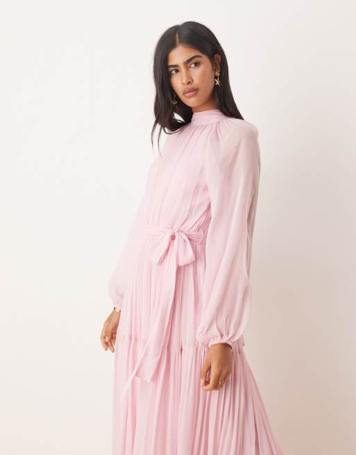 Lace & Beads - Maxi jurk met ballonmouwen en stroken in lichtroze, 4 van 4