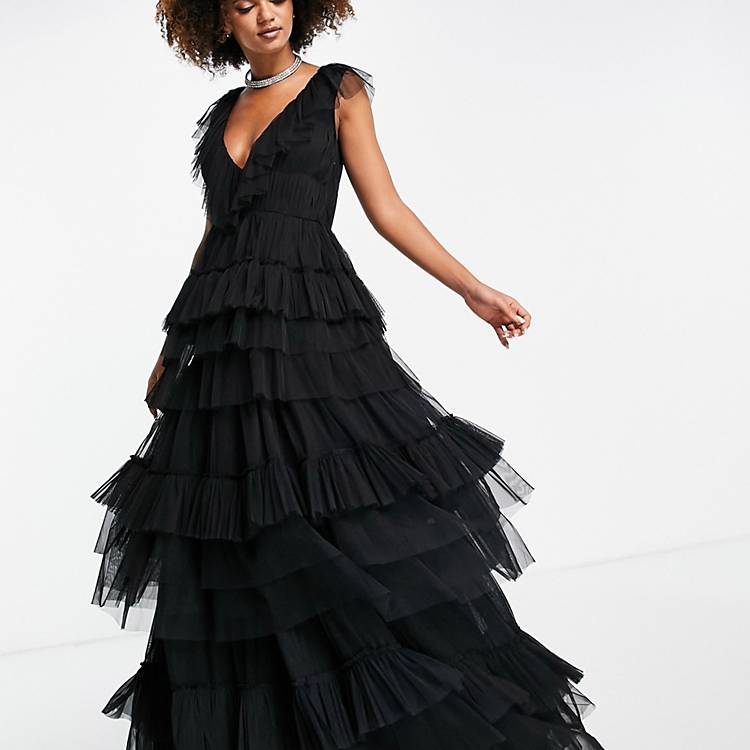 Lace & Beads Maxi-jurk zwart grafisch patroon elegant Mode Jurken Maxi-jurken 