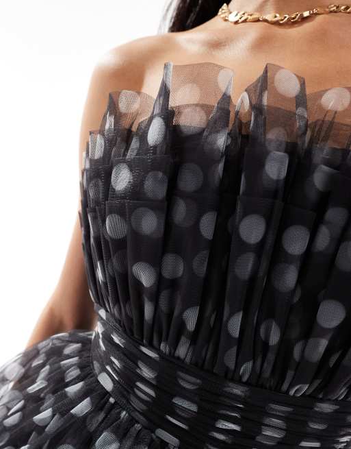 Lace & Beads - Maxi jurk van tule in zwart met stippen, 4 van 4